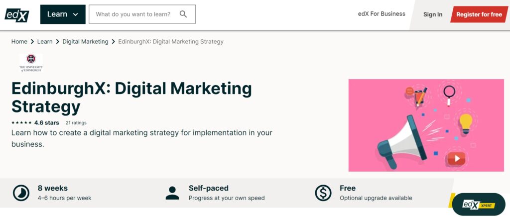 EdinburghX: Digital Marketing Strategy by University of Edinburgh, edX