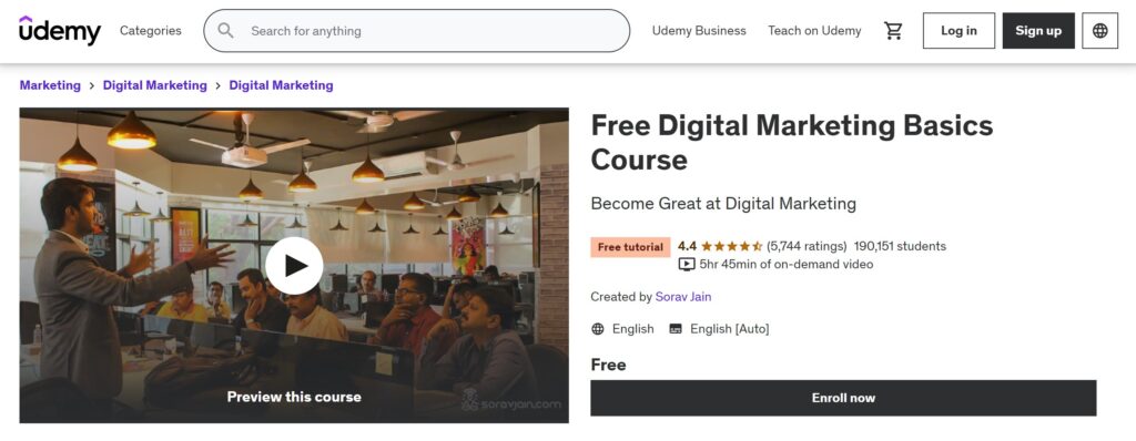 Free Digital Marketing Basics Course by Sorav Jain, Udemy
