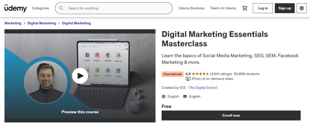 Digital Marketing Essentials Masterclass by IIDE - The Digital School, Udemy